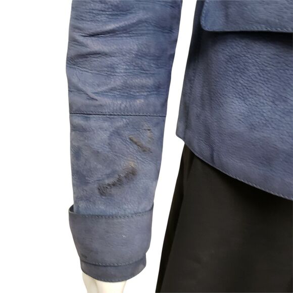 BURBERRY BRIT Womens Blue Denim 100% Calf Leather Suede Jacket Blazer 2 Small - Picture 4 of 10